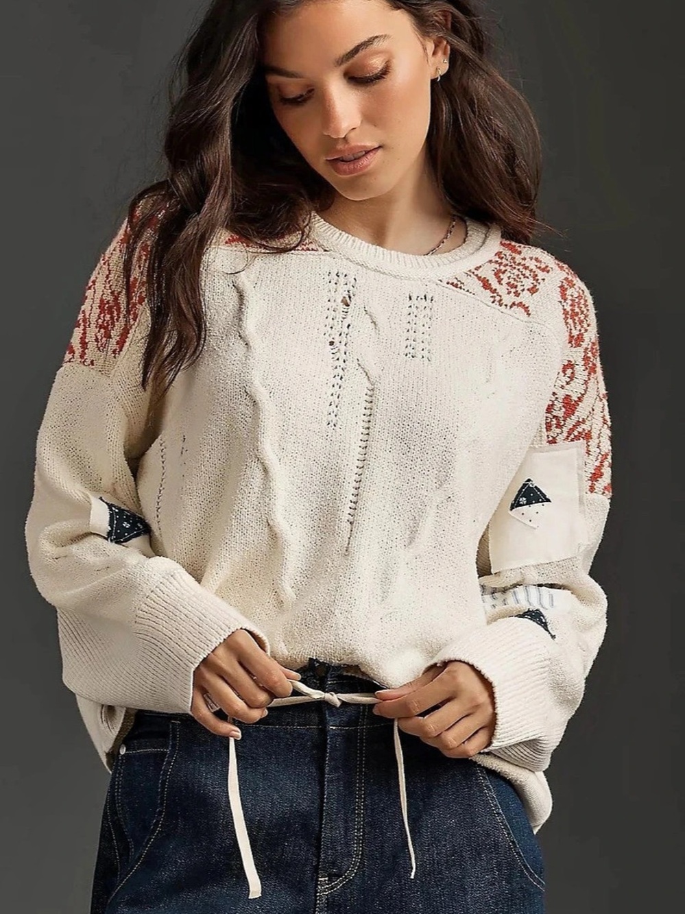 Pilcro Crew-Neck Patch Sweater